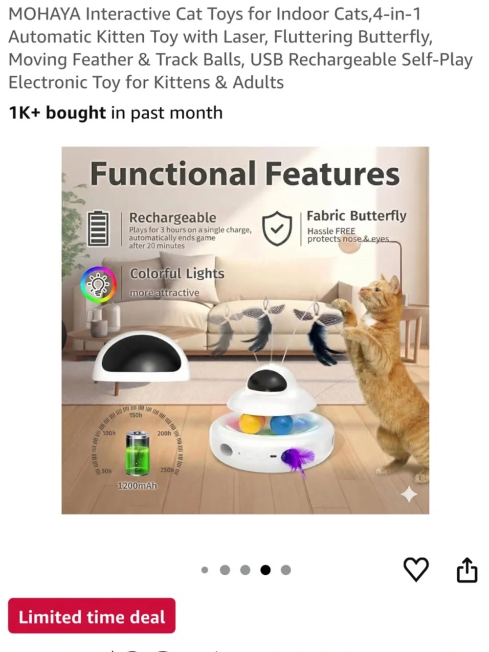 Brand new Interactive Cat Toy with Laser, Feathers & Track Balls - White